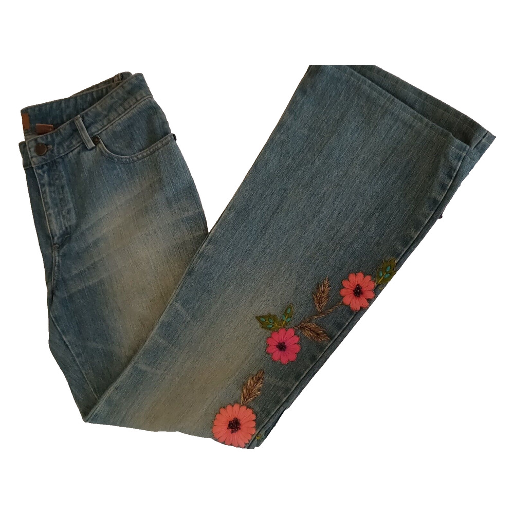 Vintage Y2K Embroidered Denim Jeans Sz 6 Dana Buchman Ileana Boho Boot Cut - Picture 1 of 16